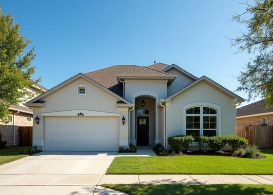Home exterior with a covered entry and attached garage